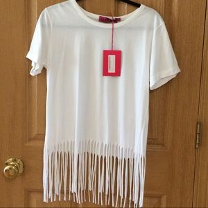 Boohoo white tee with cutouts